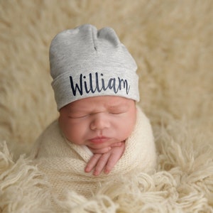 Personalized Newborn Hat, Personalized Baby Gift, Boy Newborn Hat, Personalized Baby Girl Hat, Newborn hat with Name Blue, Pink, Baby Boy image 2