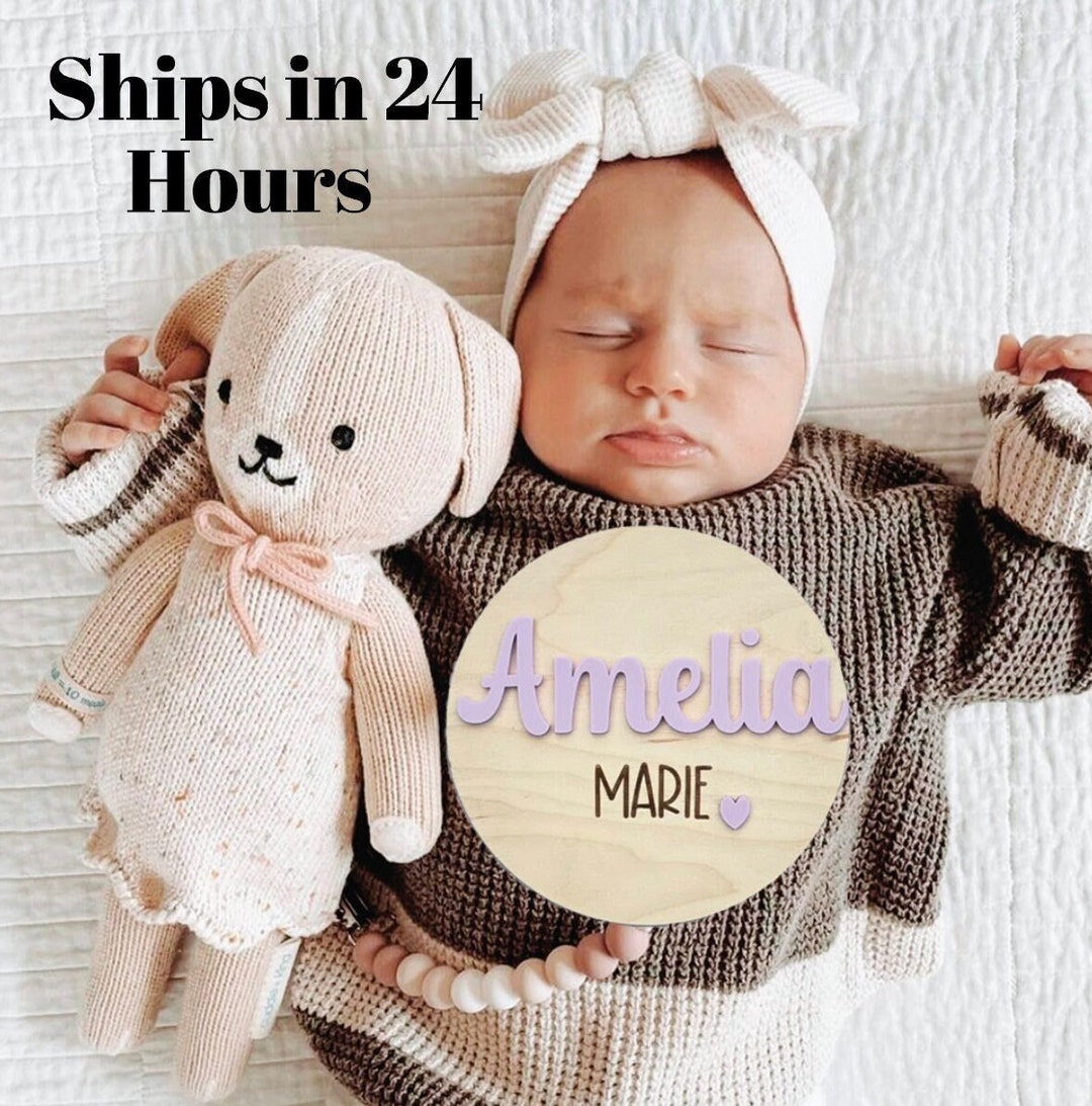 Baby Name Sign for Hospital, Birth Announcement Sign, Engraved Wooden