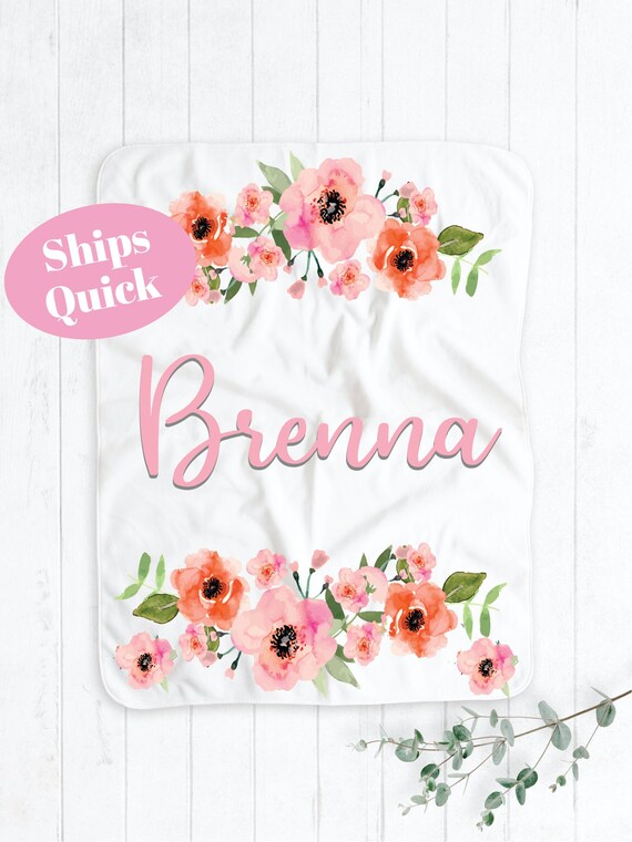 Personalized Baby Girl Blanket Floral Baby Blanket With Name Etsy