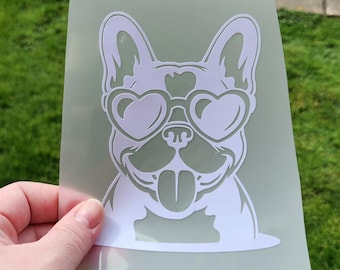Customizable Funny French Bulldog with Heart Glasses Vinyl Decal Sticker Car Laptop Journal