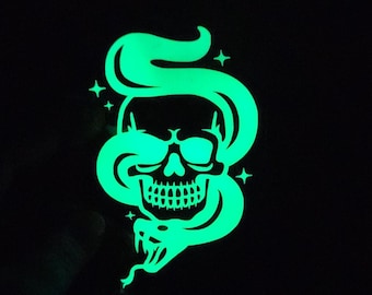 Holographic Glow in the Dark Creepy Gothic Snake Skull Vinyl Decal Sticker Car Laptop Journal