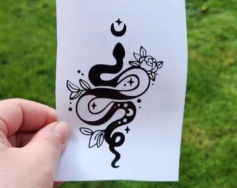 Customizable Witchy Celestial Mystical Snake and Moon vinyl Decal Sticker Car Laptop Journal