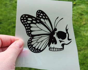 Customizable Gothic Butterfly Skull Vinyl Decal Sticker Car Laptop Journal