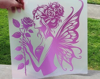 Customizable Large Fairy with Rose Vinyl Decal Sticker