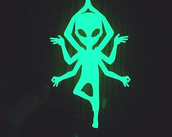 Holographic Glow in the Dark Meditation Tree Pose Yoga Alien Vinyl Decal Sticker Car Laptop Journal