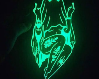 Mittelfinger Geist-Vinyl-Abziehbild, wasserdicht, holographisch, leuchtend