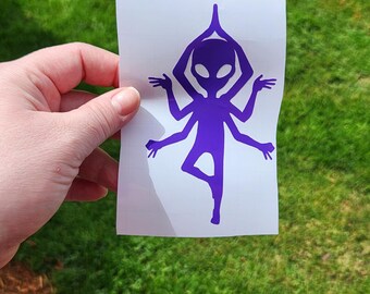 Customizable Meditation Tree Pose Yoga Alien Vinyl Decal Sticker Car Laptop Journal