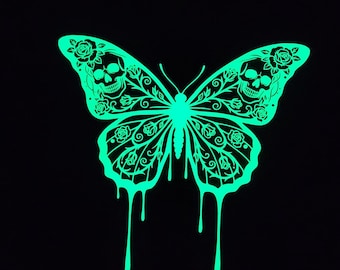 Holographic Glow in the Dark Gothic Butterfly Skull Large Vinyl Decal Sticker Car