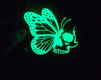 Holographic Glow in the Dark Gothic Butterfly Skull Vinyl Decal Sticker Car Laptop Journal