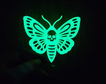 Holographic Glow in the Dark Gothic Moth Butterfly Skull Vinyl Decal Sticker Car Laptop Journal