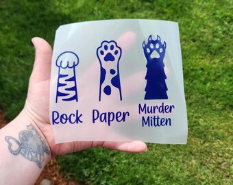 Customizable Funny Cat Rock Paper Murder Mittens Vinyl Decal Sticker Car Laptop Journal