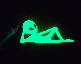 Holographic Glow in the Dark Funny Alien Pose Vinyl Decal Sticker Car Laptop Journal