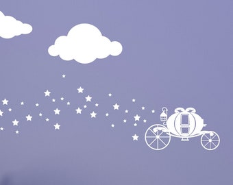Cinderella Wall Decal Magical Decal Gold Stars Decal Princess Wall Decal Carriage Decal Fairy Tale Decal Fable Decal Wish Decal Dreams Decal