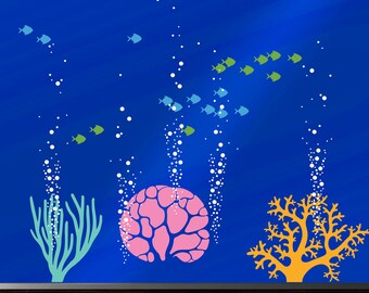 Ocean Wall Decal Coral Reef Wall Decal Fish Wall Decal Bubbles Wall Decal Aquarium Wall Decal Fish Wall Decor Ocean Wall Art Fish Wall Decal