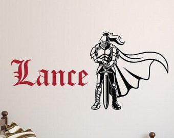 Knight Decal Armor Name Wall Decal Castle Medieval Decor Boys Room Decal Old English Decal