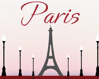 Paris Decal Eiffel Tower Decal France Decal French Tower Francais Tourist Travel Europe Tour Street View Brochure Restaurant Bar Bedroom