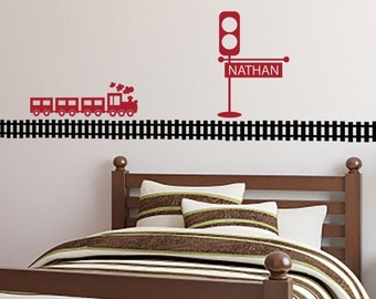 Train Wall Decal Railroad Wall Decal Toy Choo Choo Train Tracks Steam Engine Kids Room Boys Wall Art Locomotive Decal Border Decal Caboose