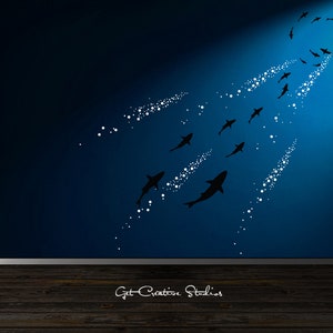 Ceiling Shark Decal From Below Shark Wall Decal Shark Decal Underwater Decal Aquarium Scene Decal Bubbles Wall Decal Ocean Decal Diving image 6