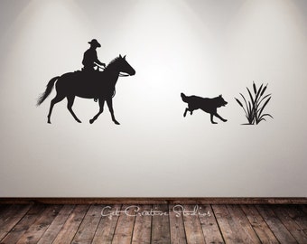 Cowboy Wall Decal Western Wall Decal Horse Decal Rodeo Decal Dog Wall Decal Country Decal Cowboy Decal Buckaroo Sheriiff Badge Ride Rope