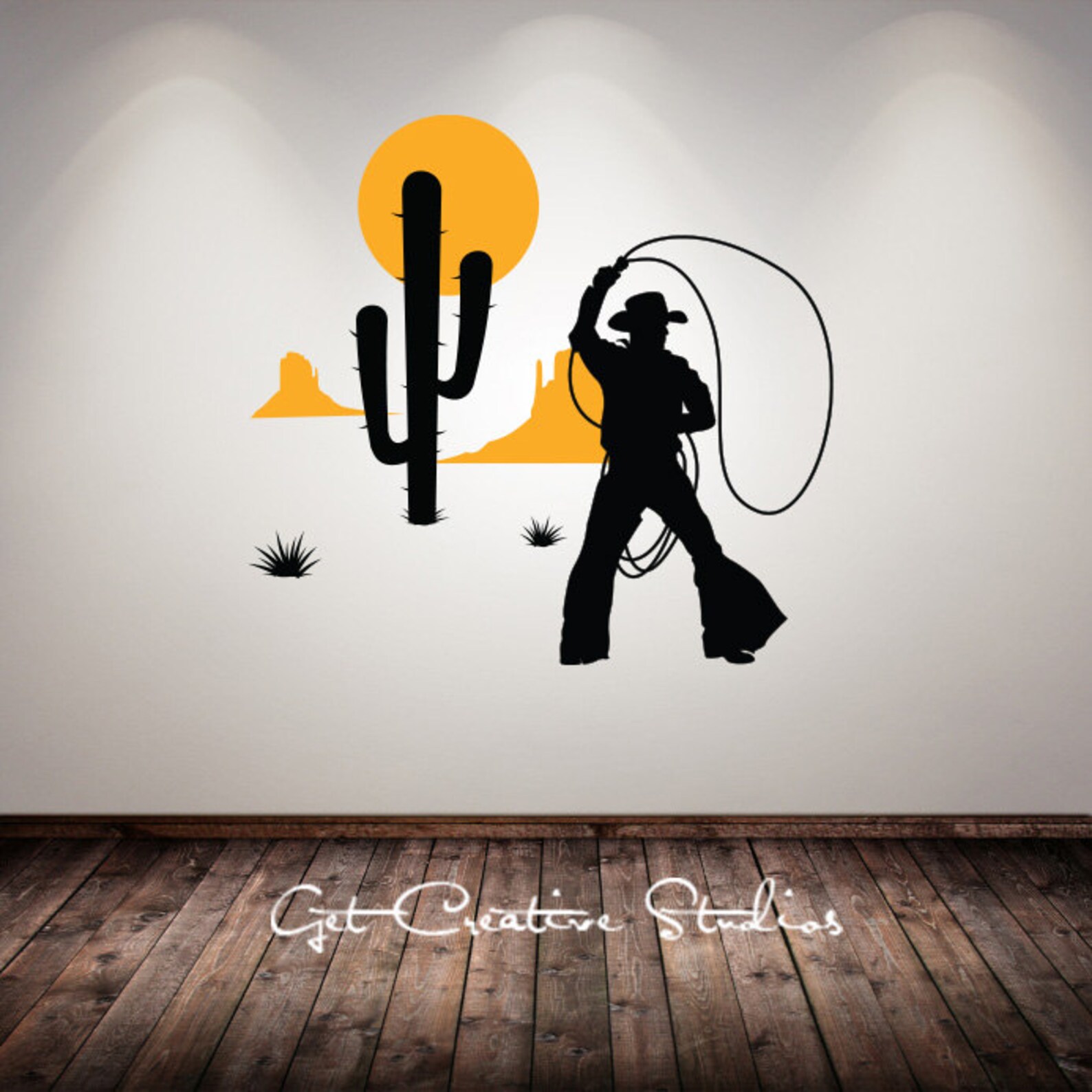 Cowboy Wall Decal Western Wall Decal Cactus Sun Rope Rodeo Etsy
