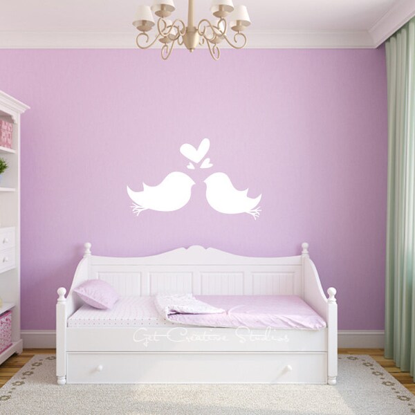 Bird Decal Baby Room Decor Nursery Wall Art Birds Wall Decal Heart Decal Sparrows Kissing