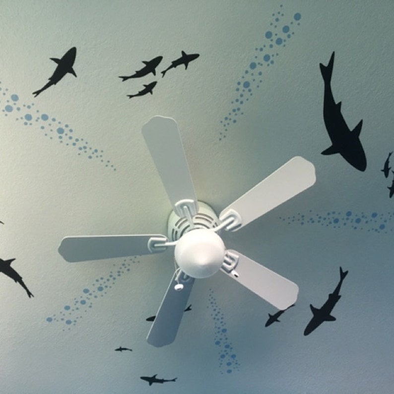 Ceiling Shark Decal From Below Shark Wall Decal Shark Decal Underwater Decal Aquarium Scene Decal Bubbles Wall Decal Ocean Decal Diving image 4