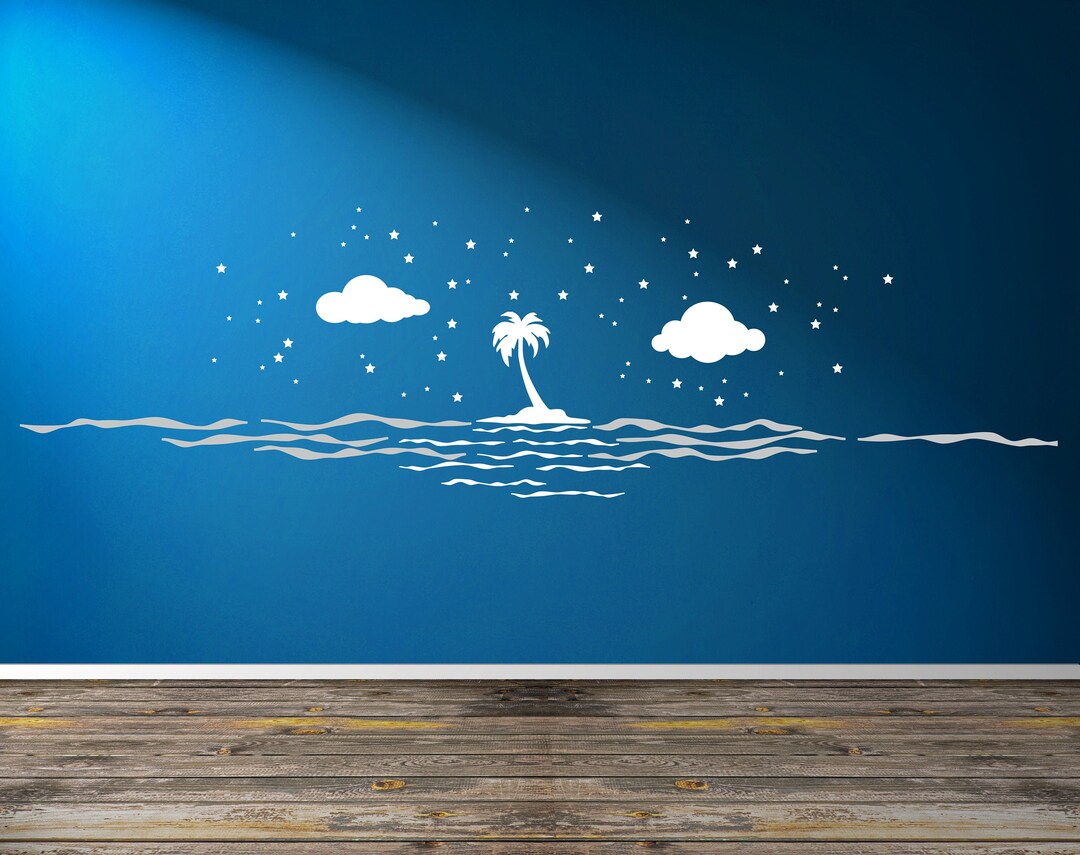 Palm Tree Wall Decal Tropical Island Wall Decal Palm Tree Decor Wave