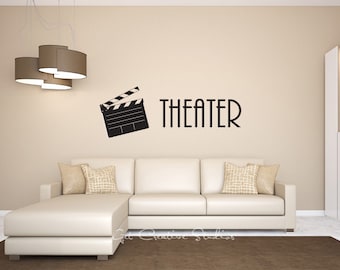 Home Theater Clap Board Cinema Text Decal Wall Sticker - Film, Screen, TV, Entertainment, Video, PopCorn, Movie, Oscar, Action, Night