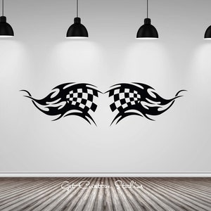 Checkered Flag Wall Decal Checkered Decal Racing Wall Decal Sports Car Decal Race Decal Motorsports Decal Racing Flag Sticker Racing Sticker image 1