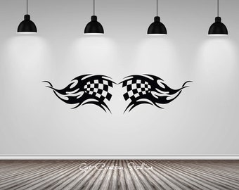 Checkered Flag Wall Decal Checkered Decal Racing Wall Decal Sports Car Decal Race Decal Motorsports Decal Racing Flag Sticker Racing Sticker