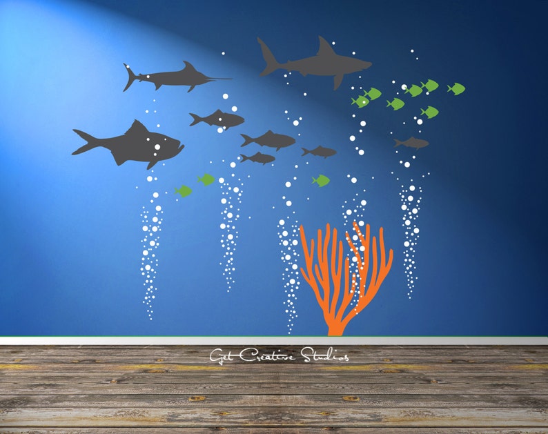Fish Wall Decal Coral Reef Wall Decal Ocean Scene Fish Decal image 1