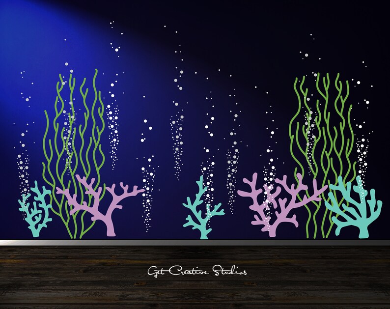 Underwater Decal Bubble Wall Decal Ocean Wall Decal Aquarium Wall Decal Ocean Decal Coral Reef Wall Decal Seaweed Decal Bubbles Decal Fish image 1