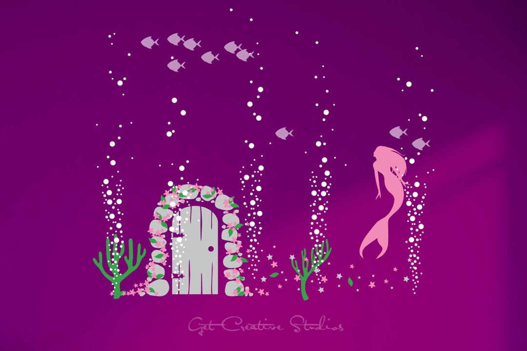 Mermaid Wall Decal Underwater Wall Decal Ocean Wall Decal Bubbles Wall