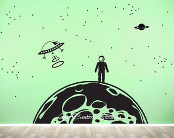 Space Wall Decal Alien Wall Decal Space Ship Wall Decal Galaxy Travel Planet Moon Wall Decal Star Gravity Surface Saucer Wall Decal