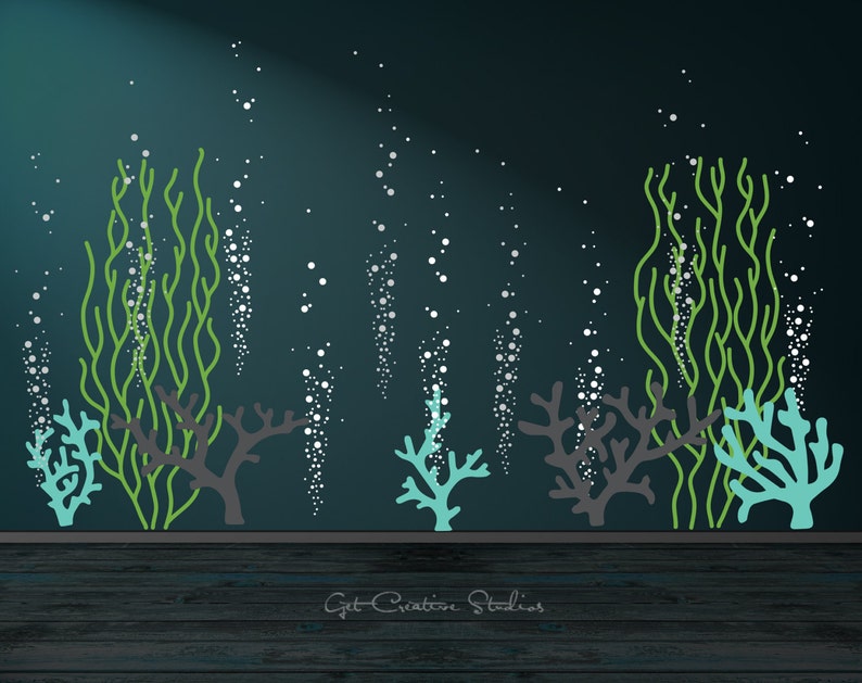 Underwater Decal Bubble Wall Decal Ocean Wall Decal Aquarium Wall Decal Ocean Decal Coral Reef Wall Decal Seaweed Decal Bubbles Decal Fish image 5