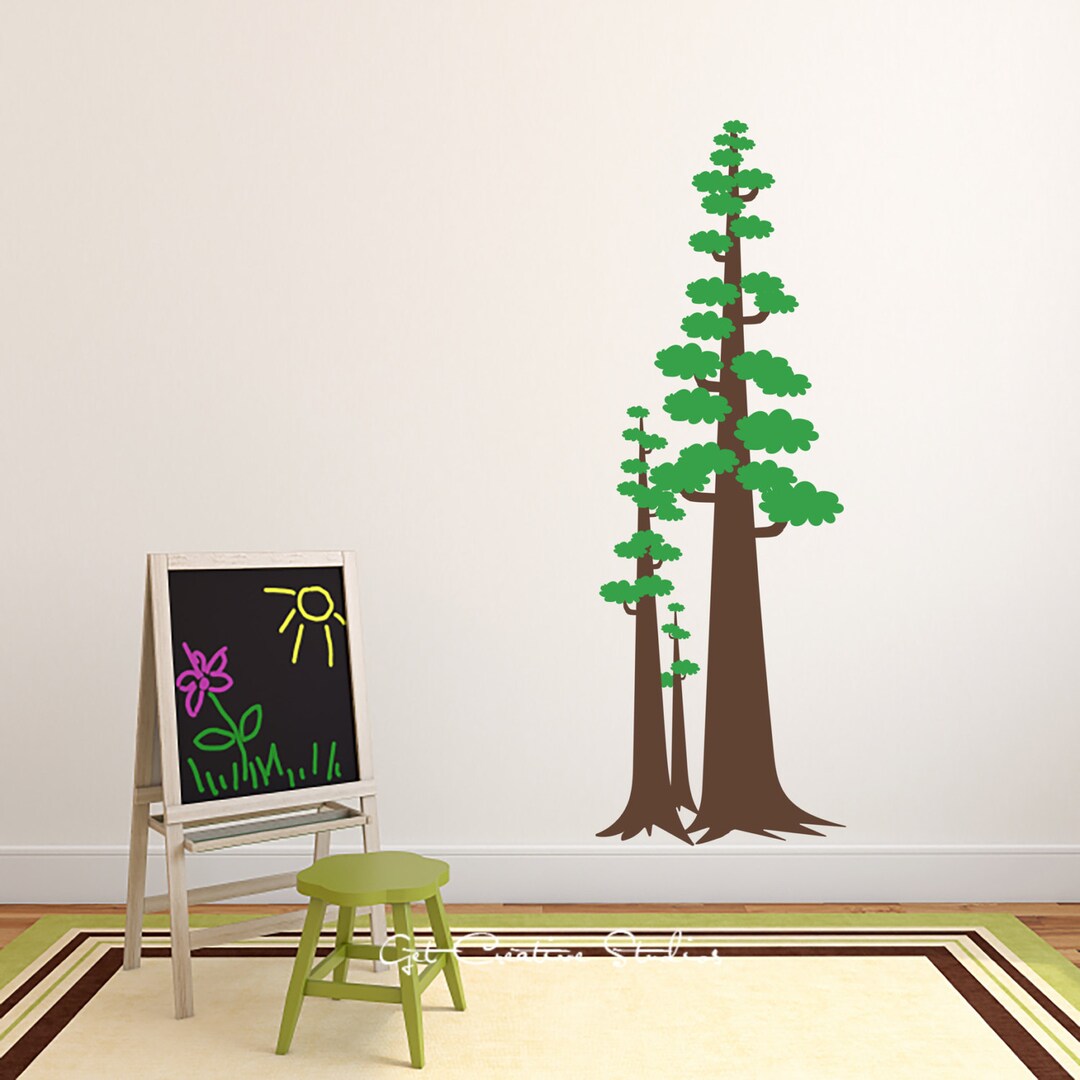 Forest Pine Trees Decal Pine Tree Wall Decal Sequoia Wall - Etsy