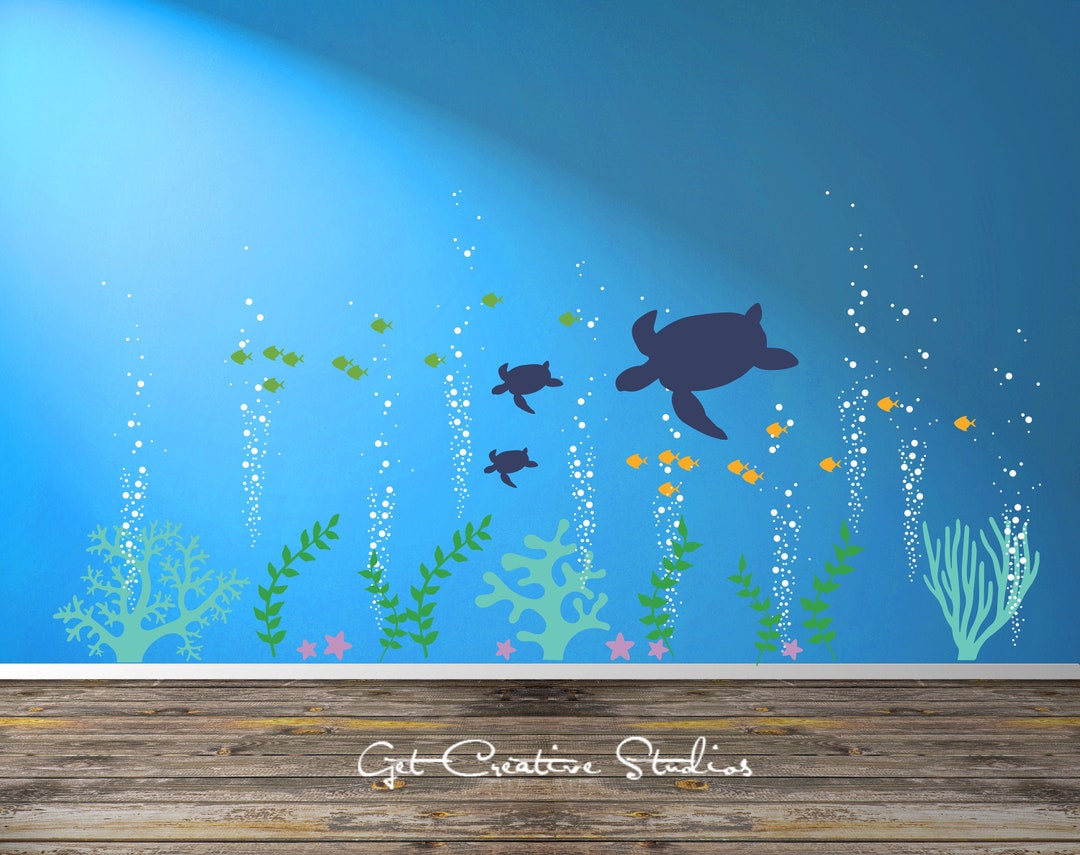 Turtle Wall Decal Underwater Wall Decal Ocean Wall Decal Sea Etsy