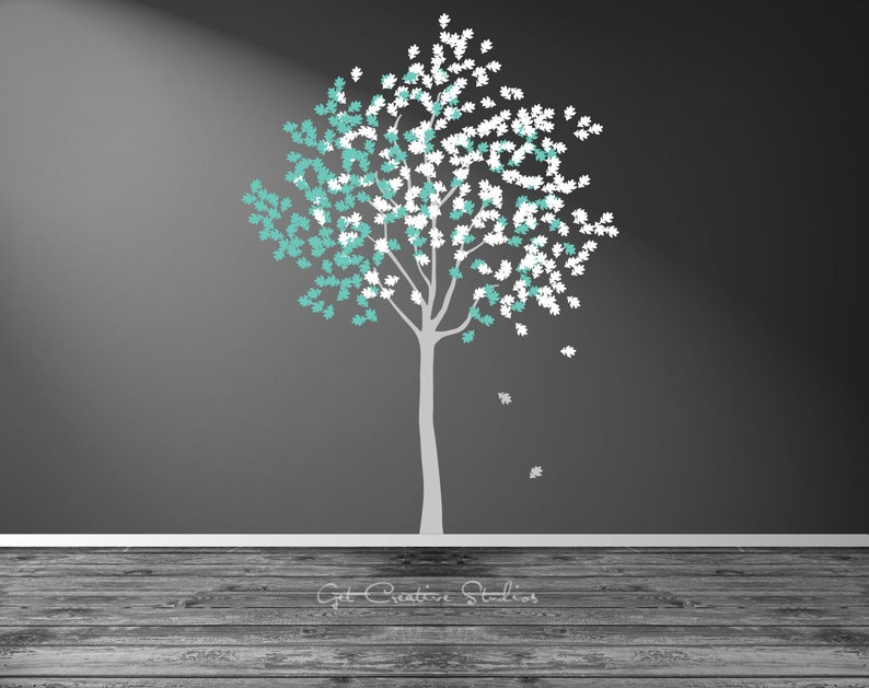 Large Tree Wall Decal Tree Wall Decor Tall Tree Wall Decal Kids Room Tree Wall Sticker White Tree Decor Holiday Wall Decal Green Tree Leaves image 1