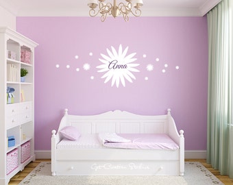 Flower Wall Decal Name Decal Wall Sticker Daisy Decal Monogram Decal Script Floral Children Girls White Pink Brown Decorate Personalize Text