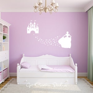 Castle Wall Decal Fairy Tale Princess Wall Decal Midnight Cinderella Wall Decal with Castle and Beautiful Star Magical Decor