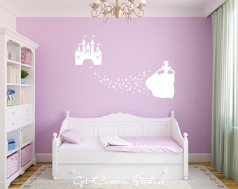 Castle Wall Decal Fairy Tale Princess Wall Decal Midnight Cinderella Wall Decal with Castle and Beautiful Star Magical Decor