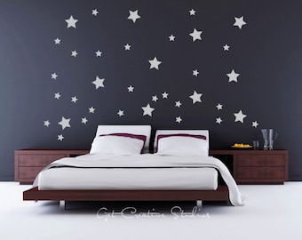 Stars Decal Midnight Sky Wall Sticker Starry Night Gaze Twinkle Celebrate Festive Cosmos Celebrity Grey Star Van Gogh Dream