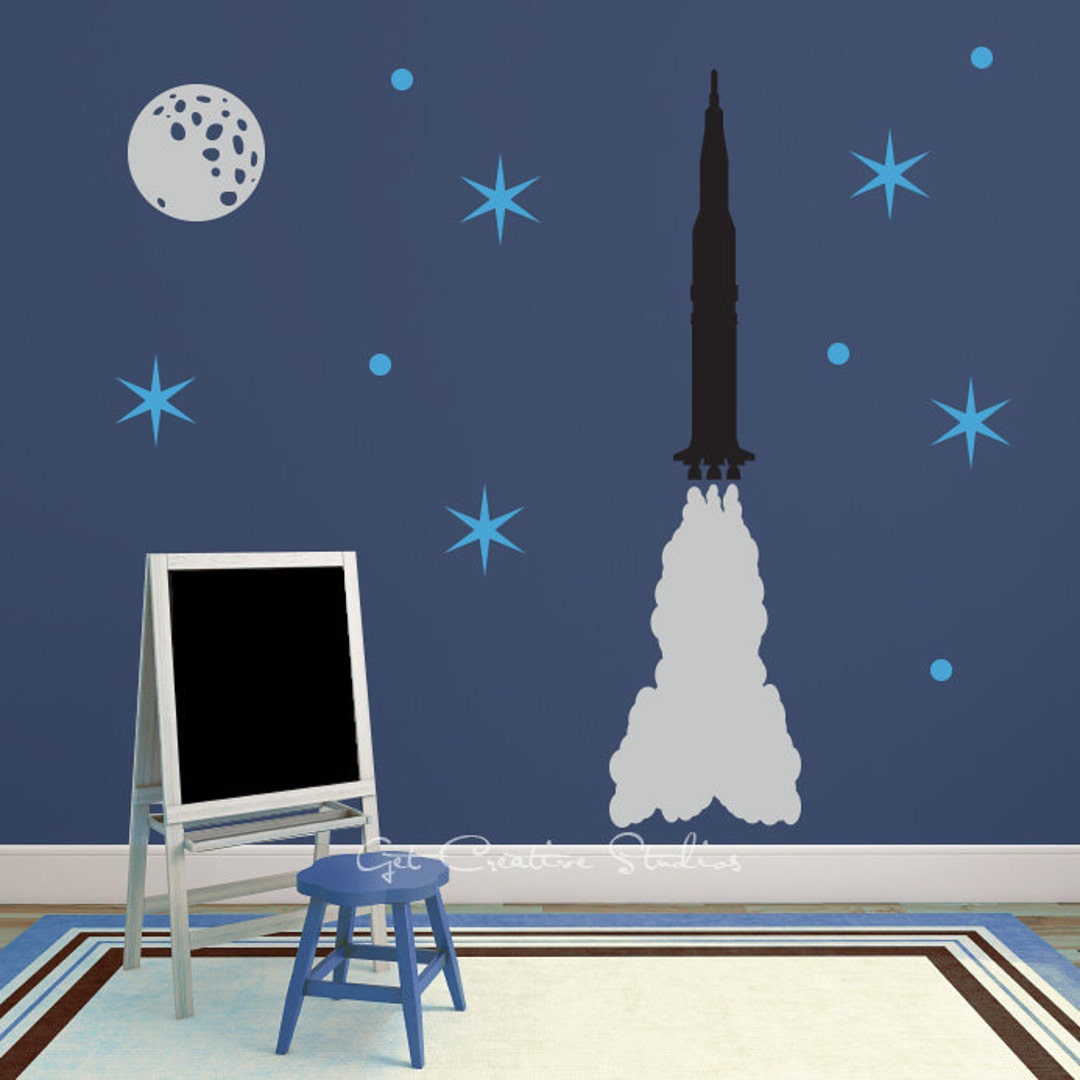 Rocket Wall Decal Space Wall Decals Rocket Ship Decal Moon Wall Decal ...