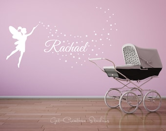 Fairy Princess Wall Decal Name Wall Decal Fairy Wall Decal Stars Decal Nursery Wall Decal Girls Room Decal Baby Girl Decal Tinkerbell Decal