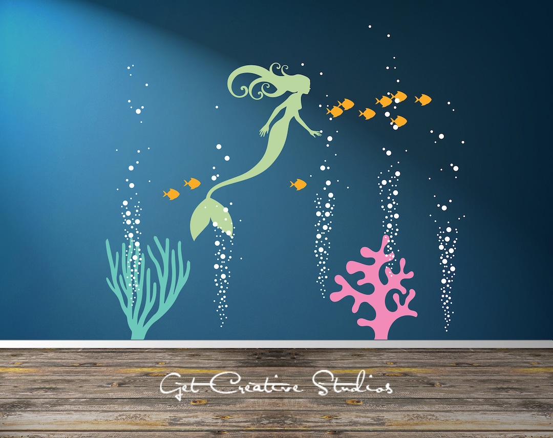 Mermaid Wall Decal Underwater Wall Decal Mermaid Wall Decor Sea Life ...