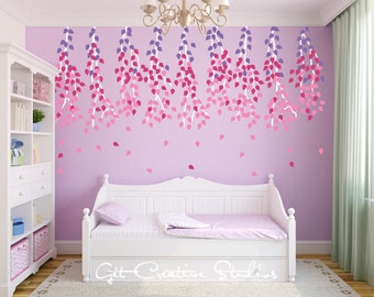 Branch Wall Decal Tree Leaves Hanging Ceiling Purple Pink White Wind Floating Cool Stickers - 450 LEAVES!