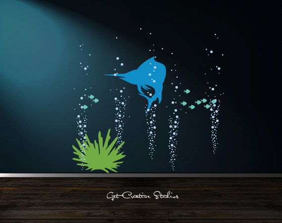 Underwater Wall Decal Fish Wall Decal Marlin Wall Decal Ocean Wall Decal Deep Sea Fishing Decal Sail Fish Decal Sea Life Decor