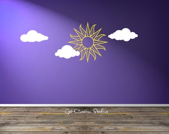 Decorative Sun Decal Clouds Wall Decal Daycare Wall Decal Summer Vinyl Sun Decal Beach House Decor Spring Decal Vector Sun Decal