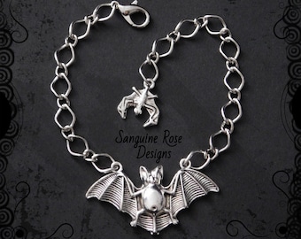 LARGE BAT BRACELET, Bat Pendant Bracelet, Halloween Bracelet, Gothic Bat Jewellery, Handmade, Various Sizes