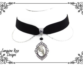 RAVEN CAMEO CHAIN Velvet Choker Necklace in Black | Gothic Pagan Wicca Raven Choker | Various Sizes Choker